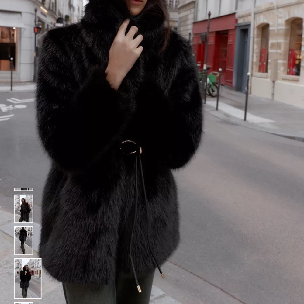 Zara black faux fur coat